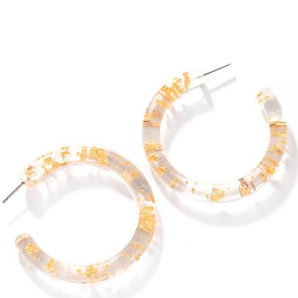Dorothy (2)Circle Lucite Gold flake hoop earrings
